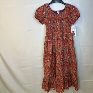 Blueberi  Boulevard Women's Sz S Paisley PuffSleeves Smocked MidiDress CottonNWT